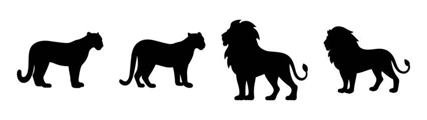 Download silhouette of horses and lions vector art graphic design animal illustration pack for free use