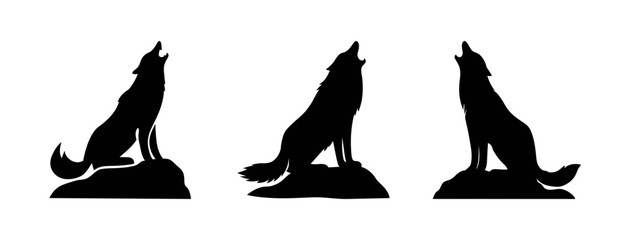 Silhouette howling wolf pack vector illustration for wildlife animal and nature designs and prints