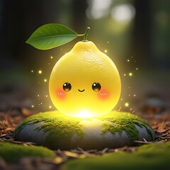 Glowing Smiling Yellow Fruit Forest Floor.