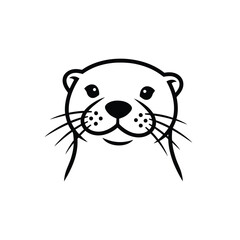 Illustration of Otter Face Close-Up, Animal Character, Graphic Design, Minimalist Style, White Background, Front View, Digital Art Concept