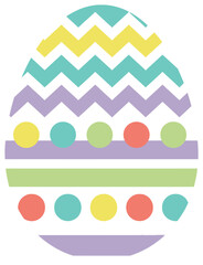 Decorative Easter egg with colorful patterns, festive design, isolated on white background, digital illustration, flat style, vibrant holiday concept