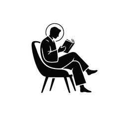 Reading Person Sitting on Modern Chair Engaged with Book Indoor Silhouette Illustration Minimalist Design