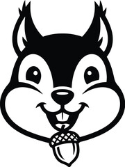 Cute Cartoon Chipmunk Face Illustration, Animal Mascot Design, Vector Graphic, Black and White Style, Front View, Playful Concept for Digital Art