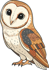 Illustration of Barn Owl Perched, Wildlife Bird in Natural Setting, Detailed Vector Art, Side View, Animal Concept for Nature and Wildlife SEO