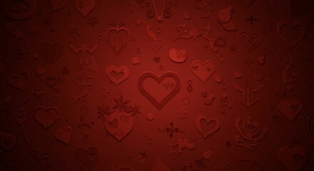 Red embossed heart shapes on dark red background