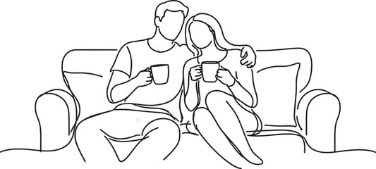 Couple Relaxing and Drinking Coffee Together on Couch