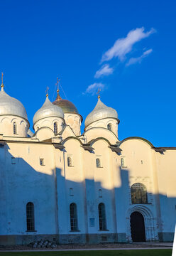Ancient Orthodox church in Veliky Novgorod, historic landmark of medieval Russia.