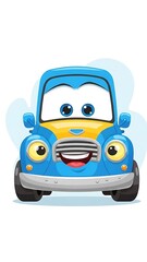Smiling cartoon truck with big eyes.