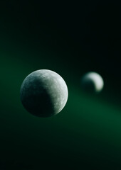 Minimal Space Scene with Planets and Moons, Abstract Astronomy Concept and Futuristic Cosmic Background
