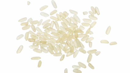 Scattered raw rice grains isolated on a deep void field