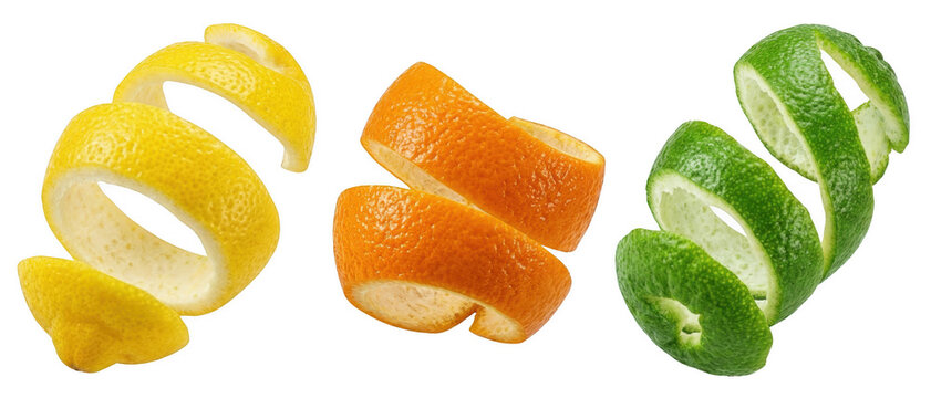 Vibrant Citrus Peels: Lemon, Orange, and Lime Zest Curls