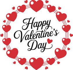 Happy valentines day greeting with hearts and text in a circle on white background
