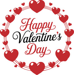 Happy valentines day greeting card with red paper hearts and circle frame
