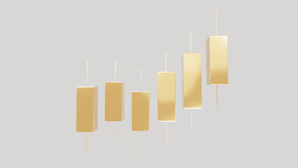 Elegant golden trading chart isolated on white. Premium 3D illustration of rising market bars, symbolizing wealth, capital growth, and high-end financial services in the global economy.