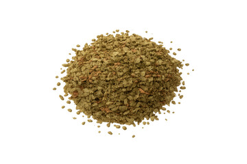 Pile of dried marjoram herb seasoning on transparent background