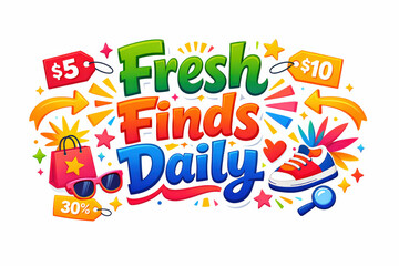Fresh Finds Banner. Clean modern holiday banner illustration, colorful lifestyle retail banner reinforcing constant freshness and