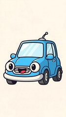 Blue cartoon car with big eyes.