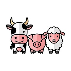 Smiling farm animals standing together.