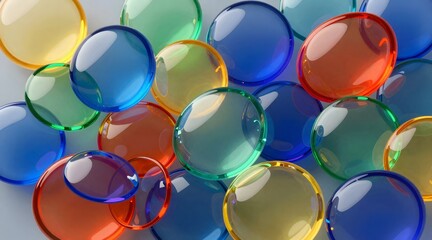 Colorful array of translucent discs overlapping on a white surface in a modern style