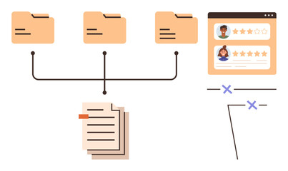 Data management, information organization, user experience, content structuring, digital workflows, user reviews. Files, folders and a connected document system. Data management and information © robu_s