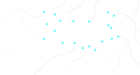 Abstract Blue Dots Network With Curved Lines And Soft Glow Points connected by color lines on a white background.