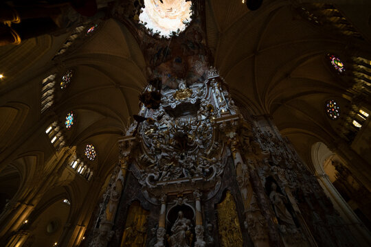 Intricate architecture inside Toledo Cathedral, Spain.. Interior of the Cathedral of Toledo, Spain - Powered by Adobe