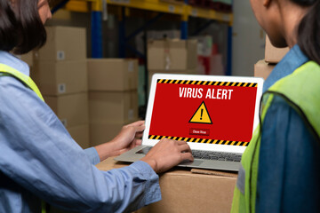 Virus warning alert on computer screen detected modish cyber threat , hacker, computer virus and malware