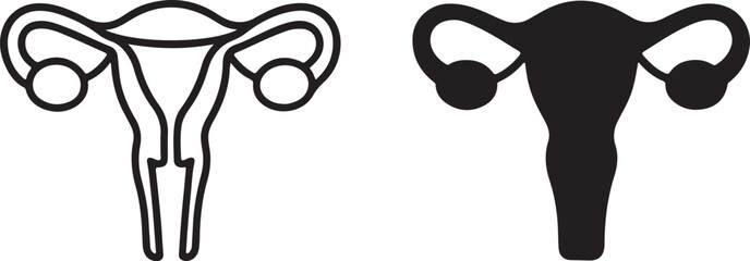 Female reproductive system anatomy icon line art and silhouette vector illustration