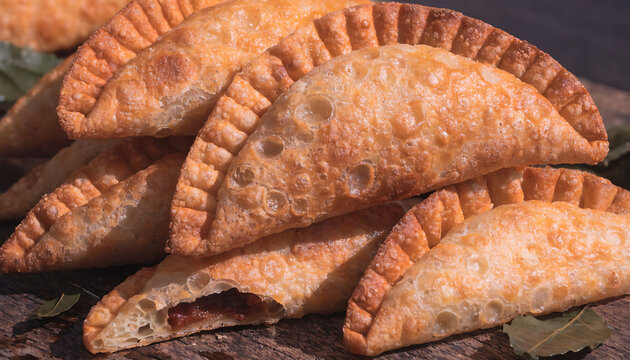 Karipap Malaysian Curry Puff With Flaky Fried Crust on Rustic Table