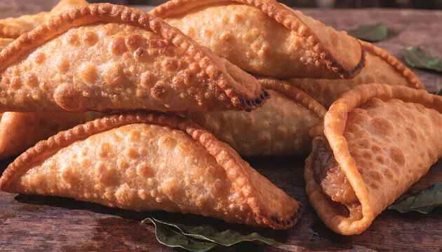 Karipap Malaysian Curry Puff With Flaky Fried Crust on Rustic Table