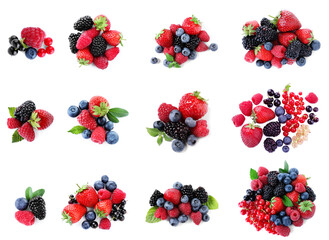 Mix of fresh berries isolated on white, collection