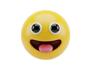 3d smiley face with tongue out isolated on transparent background