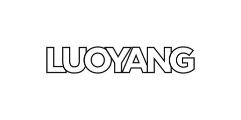 Luoyang in the China emblem. The design features a geometric style, vector illustration with bold typography in a modern font. The graphic slogan lettering.