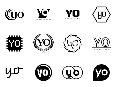 YO logo company template. Letter y and o logotype. Set different classic serif lettering and modern bold text with design elements. Initial font typography.