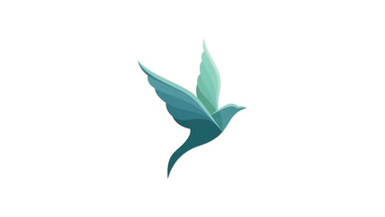 Fototapeta premium A minimalist, modern logo of a bird in flight, rendered in elegant shades of teal and seafoam green. The clean, geometric lines and layered wings create a sense of grace, freedom, and professional .