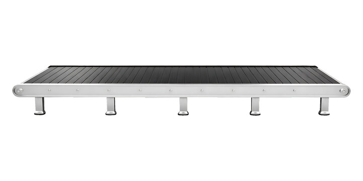 Empty conveyor belt for a factory production line or airport luggage system. A concept for automation, manufacturing, and logistics.