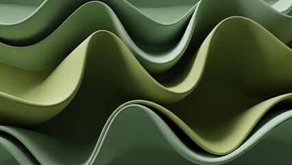 Wavy green abstract design with smooth curves and shadows