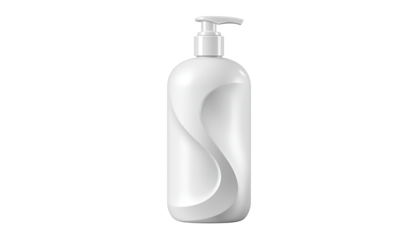 A white plastic pump bottle on transparent background