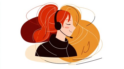 Supportive female operator with headset in abstract illustration for anxiety hotline