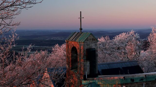 the curch on the milseburg mountain in germany 4k 25fps video