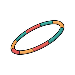 Multi colored fitness hoop rotates slightly while isolated on a plain.