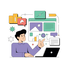 User interacts with digital interface showing data analysis and message.