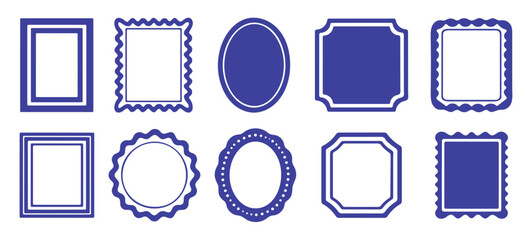 Set of Ten Blue Decorative Picture Frames on White Background
