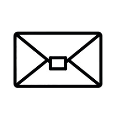 Clean and bold black line icon of a sealed rectangular envelope. Minimalist graphic design representing mail, communication, or post.