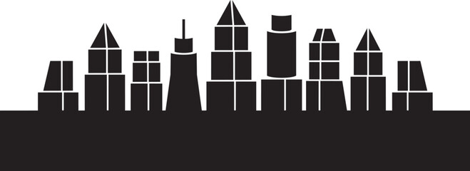 Contemporary city skyline vector silhouette with various abstract geometric buildings illustration urban landscape
