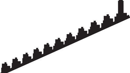 Diagonal city skyline silhouette ascending perspective