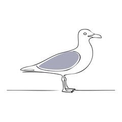 Obraz premium Seagull standing single continuous line illustration bird minimal wildlife drawing black outline vector artwork shore seabird standing