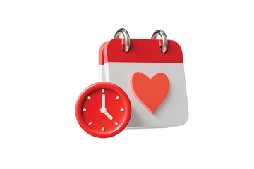 3d calendar heart icon. deadline concept. minimal cartoon clock hourglass reminder for event planning. isolated on white transparent background. 3d render.