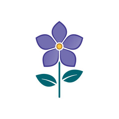 Minimalist Purple Flower Illustration with Five Petals and Green Stem on White Background