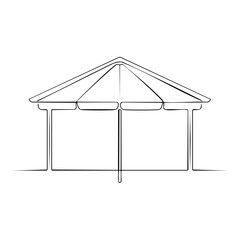 Line drawing of pavilion with conical roof for park architecture or market stall